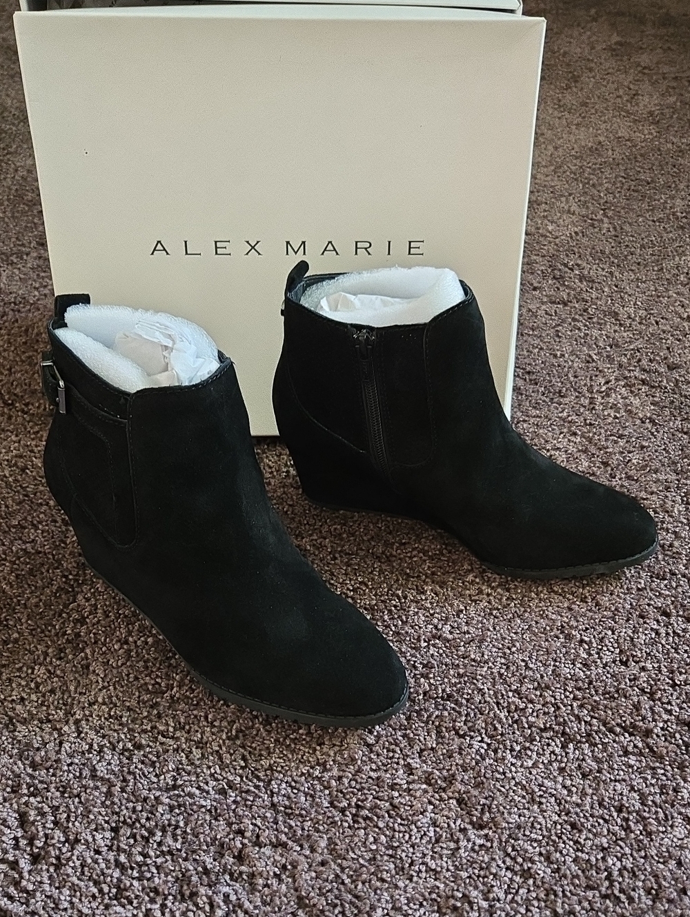 NEW Alex Marie Black Suede Wedge Booties 8 M